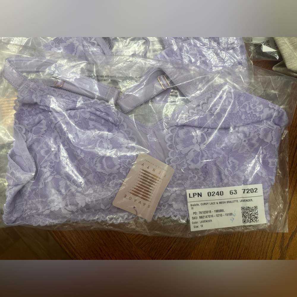NWT BRALETTE, CURVY LACE & MESH, 1X, LAVENDER